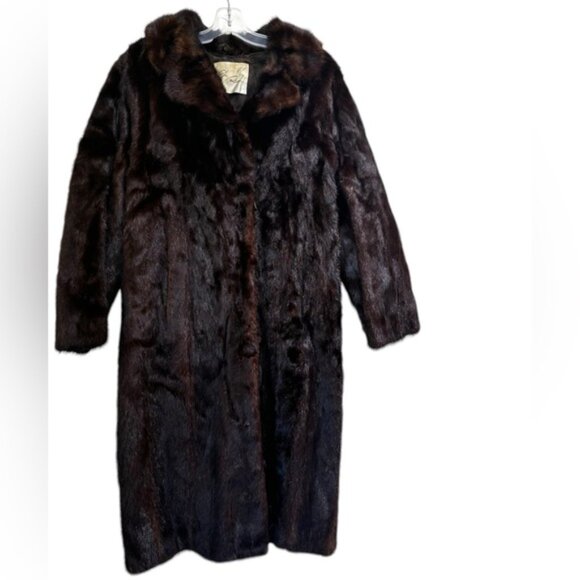 TheRoom Vintage 80s Mink Fur Coat Long Quality Dark Brown Pocket Jacket Shawl 12 - Picture 2 of 16